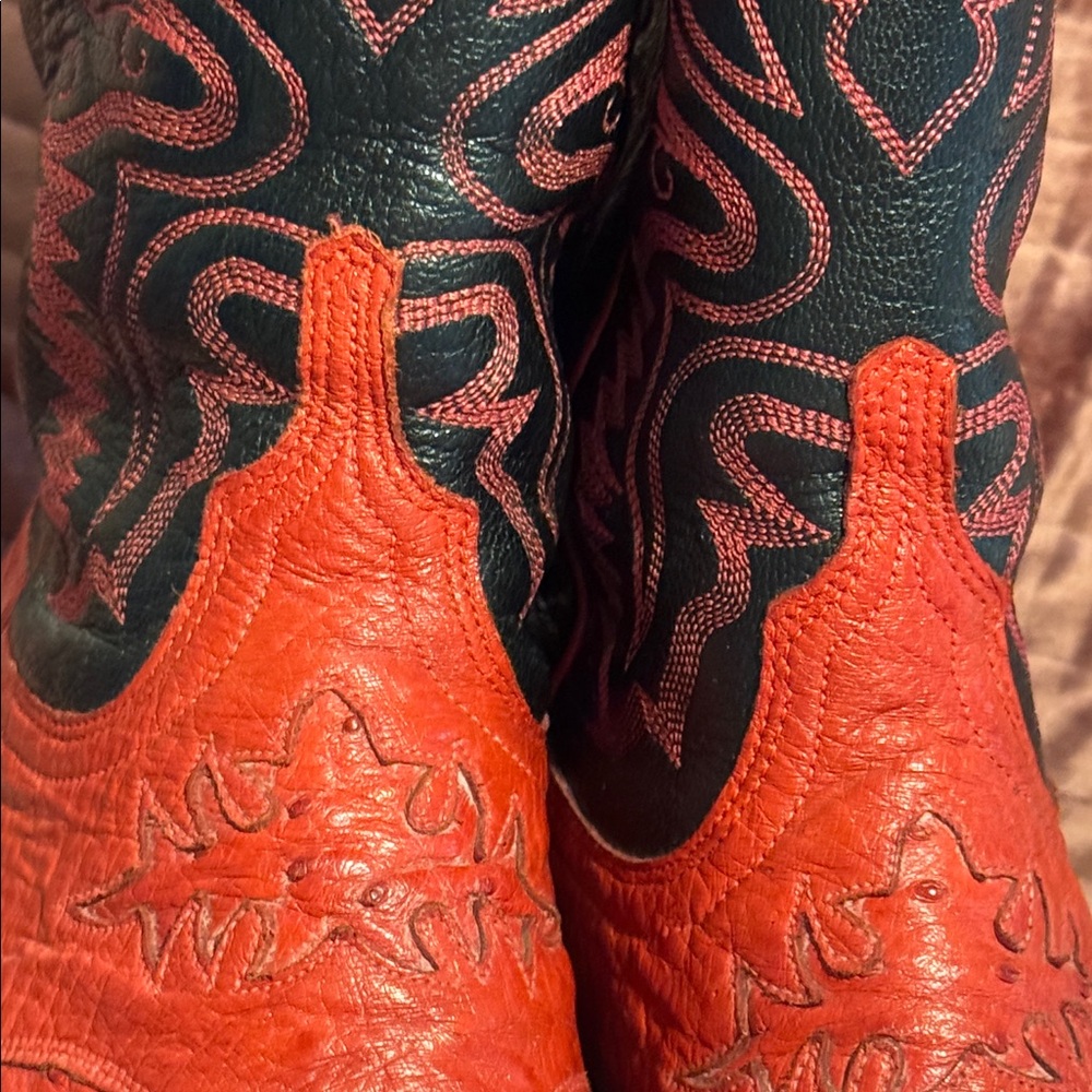 Lucchese 2000 Red Black full Quill Ostrich Cowboy Boots Size 9 Handmade in USA - Picture 12 of 13